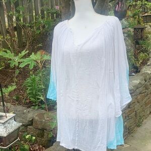 Women's White Tunic Cover-Up with Aqua Accents